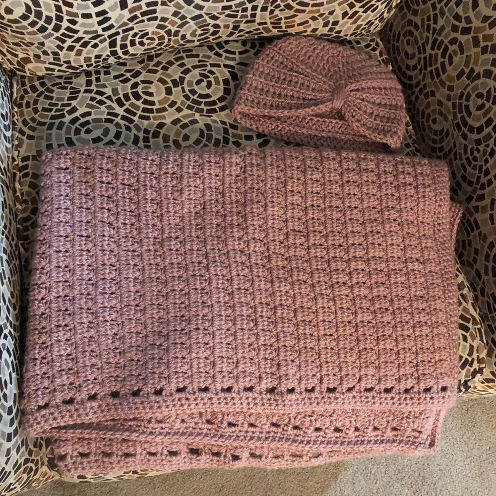 Handmade Crochet Baby Blanket and Hat
